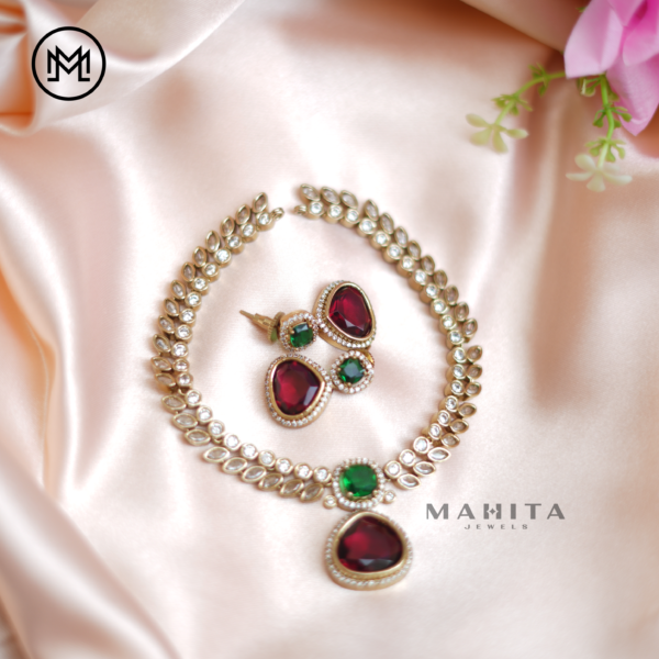 Green Red Uncut Diamond Necklace - Image 5