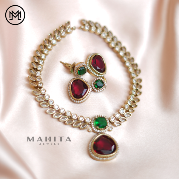 Green Red Uncut Diamond Necklace