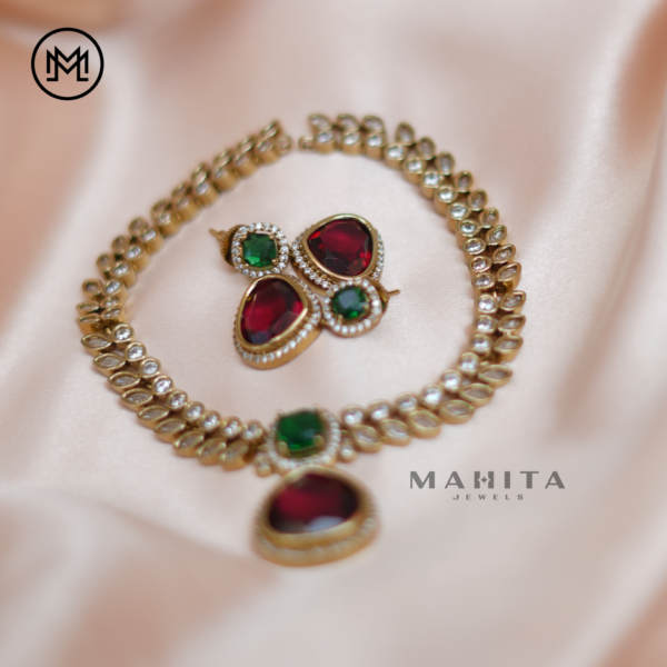 Green Red Uncut Diamond Necklace - Image 4
