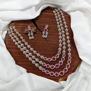 3 Layer American Diamond Long Neckpiece