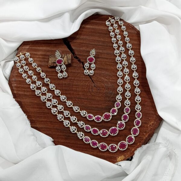 3 Layer American Diamond Long Neckpiece