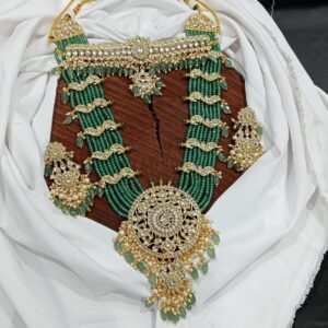 Kundan Jewelry with green beads haram and choker