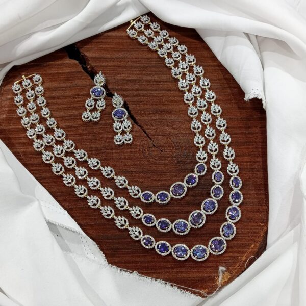 3 Layer American Diamond Long Neckpiece