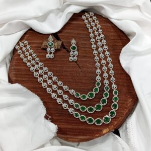 3 Layer American Diamond Long Neckpiece