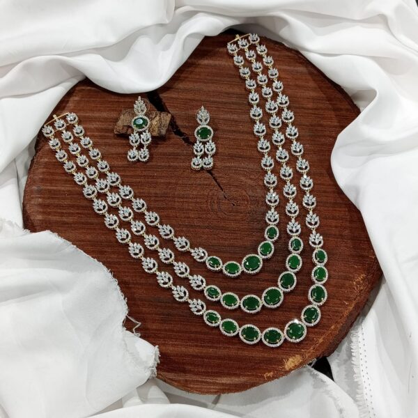 3 Layer American Diamond Long Neckpiece